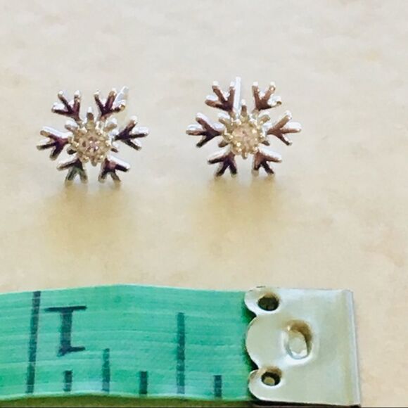 Sterling Silver Cubic Zirconia Snowflake Earrings - Picture 8 of 8